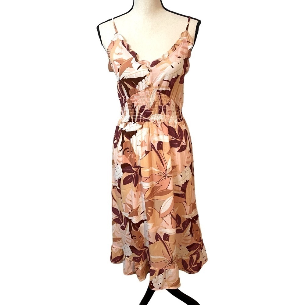 Sienna Sky Smocked Midi Floral Dress Coral Sundress Sz M